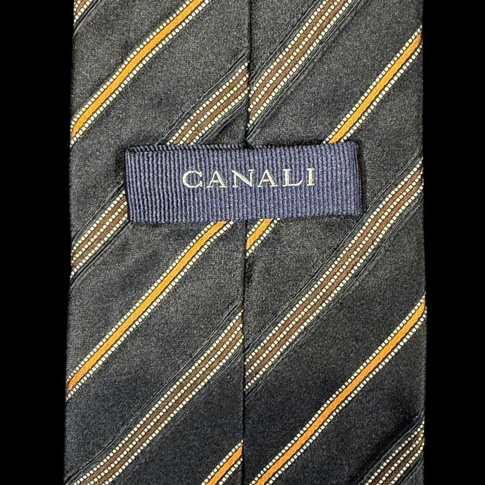Canali Italy Men's Black Gold Striped 100% Silk Classic Necktie Size 58"x3.5" - Picture 5 of 8